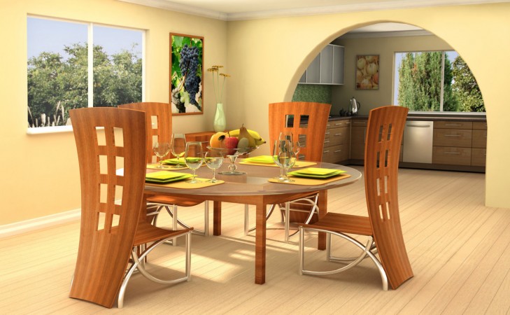 Modern Stylish Round Glass Top Dining Table Sets With Pine Wood Chairs