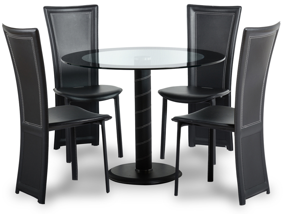 Glass Round Dining Table and 4 Chairs Set