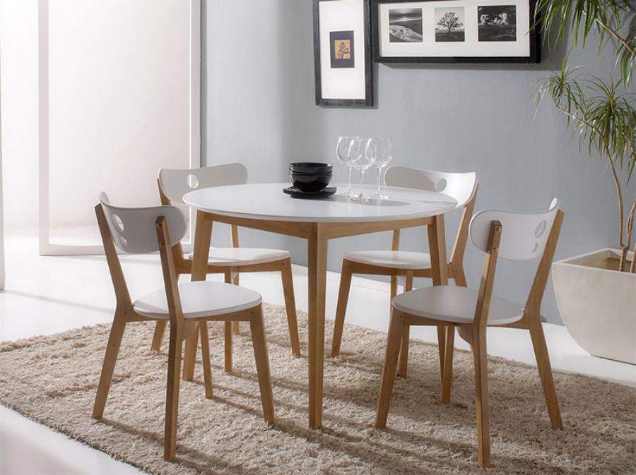 Modern White Round Dining Table Set for 4