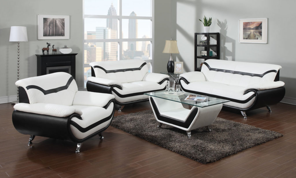 Modern White and Black Leather Sofas with for Small Living Room