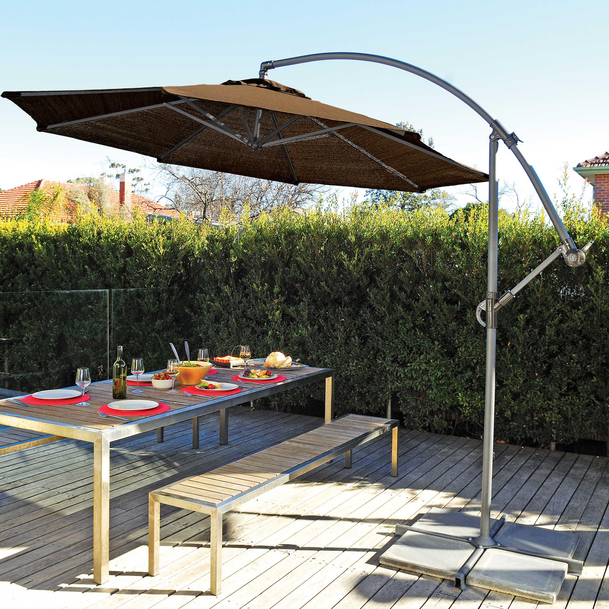 Patio Bench and Patio Table with Offset Patio