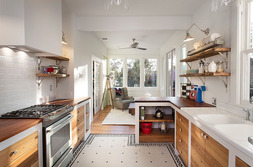 Wooden Shelves with Rustic Appeal Do Not Disturb the Existing Style of Your Kitchen Design