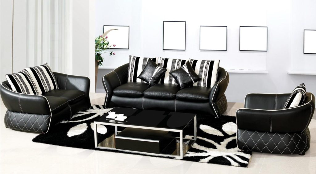 Adorable Black and White Leather Sofa for Living Room Design