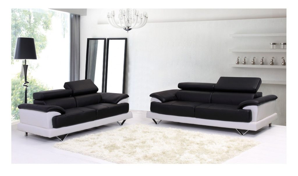 Black and White Bonded Leather Sofas for Living Room